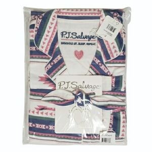 PJ Salvage Flannel Pajama Set Women Large Winter White Pink NWT